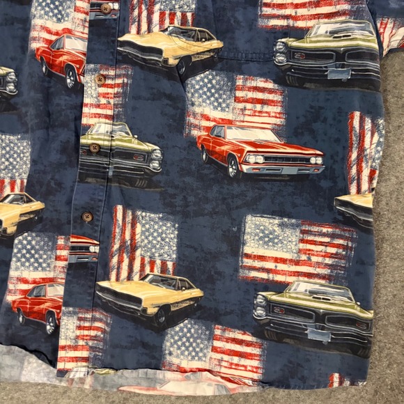 North River Button Down Shirt Mens XXL Blue American Flag Muscle Cars  Country - Picture 3 of 9